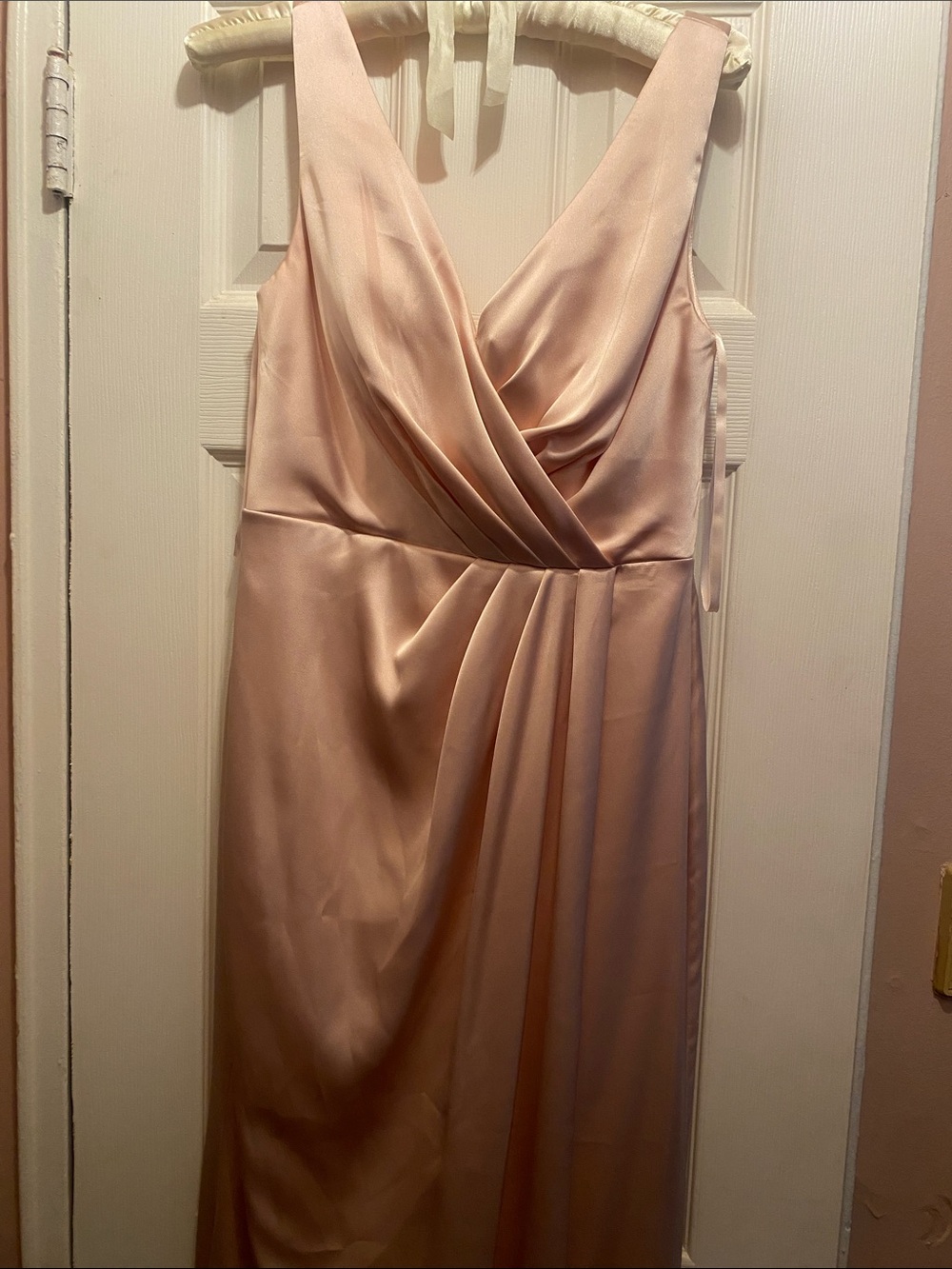 Revelry Blush Satin Draped V-Neck Maxi Dress